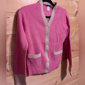 J. Crew Cardigan with Beige Accents, Lambswool, Medium